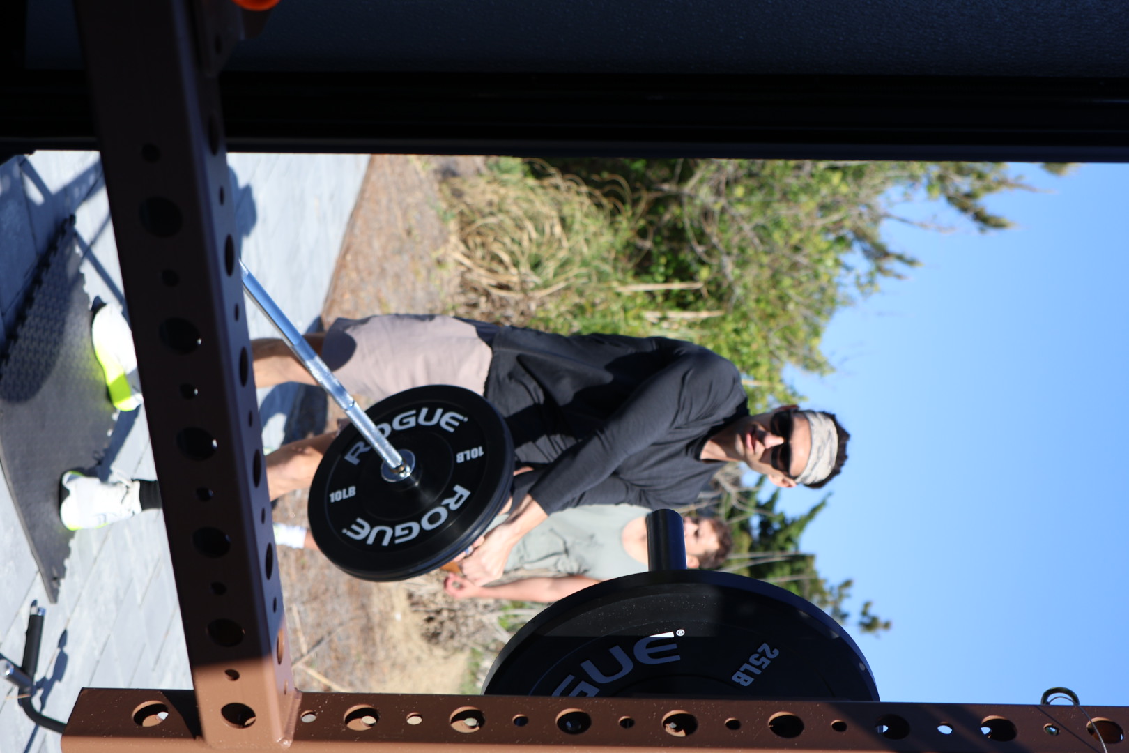 Barbell training session at the mobile gym