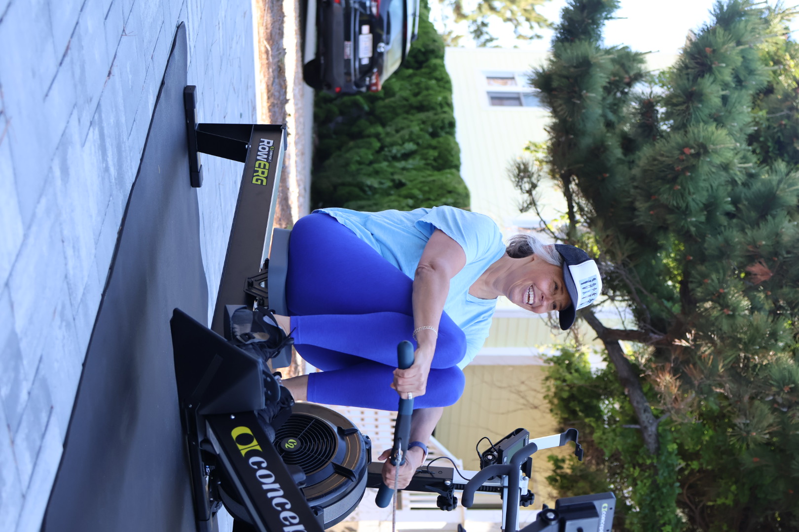 Rowing machine workout at the mobile gym