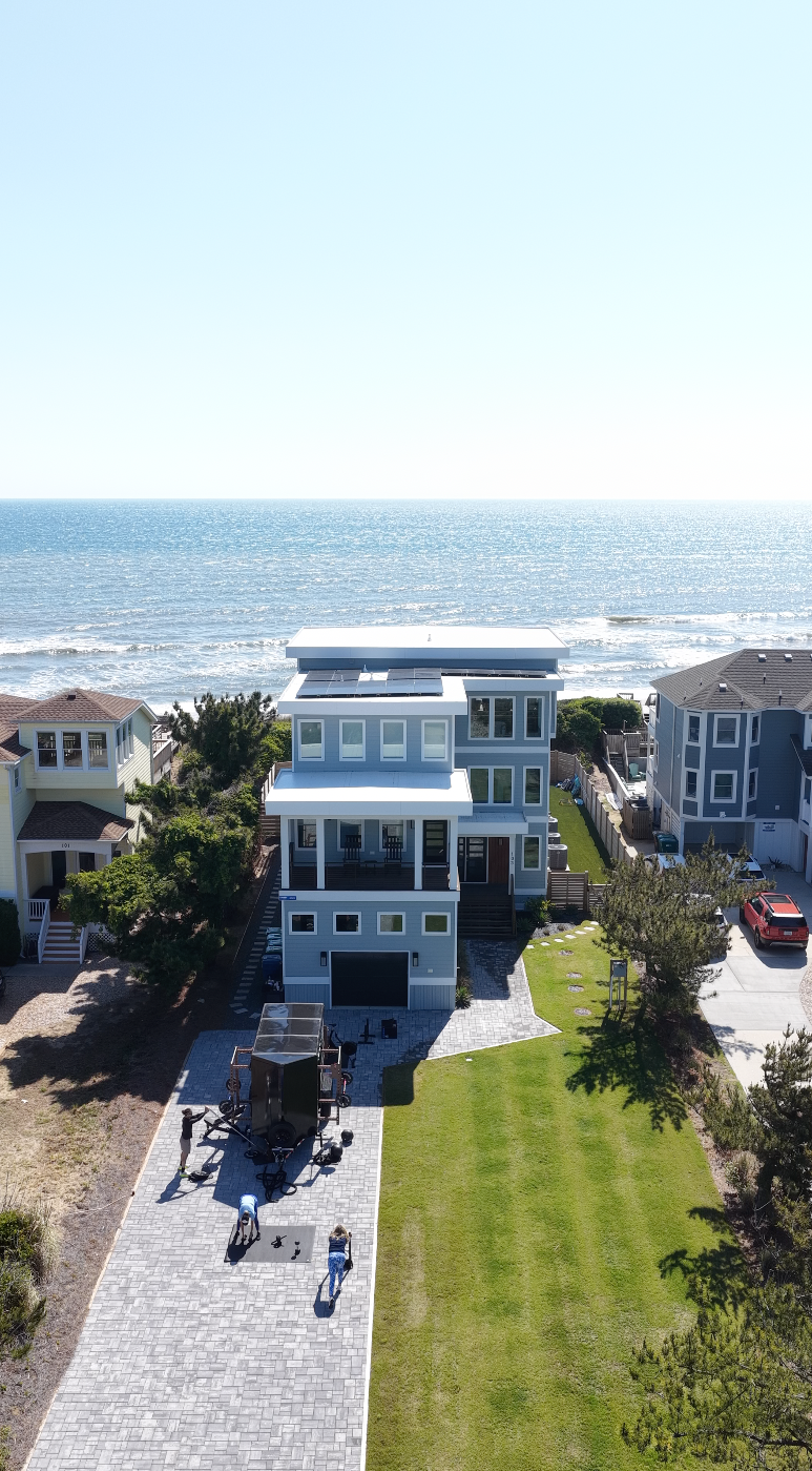 Mobile gym trailer at beachfront house on the Outer Banks